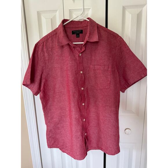 Banana Republic Linen Shirt Red Short Sleeve Camden Fit Men's L - Picture 1 of 6